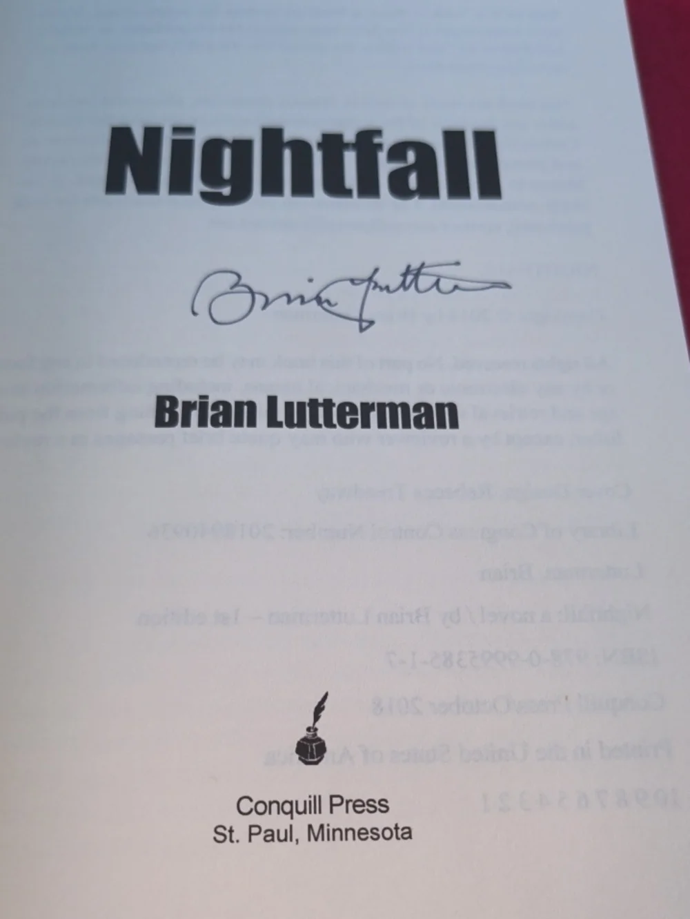 Nightfall - Brian Lutterman (English) Paperback Autographed